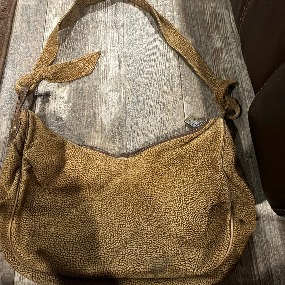 Vintage Borbonese OP Shoulder Bag Brown Made in Italy Textured Leather Trim Bag - Picture 1 of 12